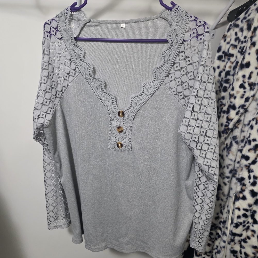 Gray Lace-Trimmed Women's Top